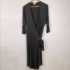 J.Jill women’s charcoal gray ribbed wrap knit midi dress stretch size XL